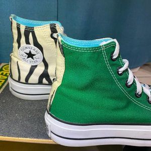 Converse All Star Unique Custom Design High Top Platform Green/Zebra M3.5/W5.5